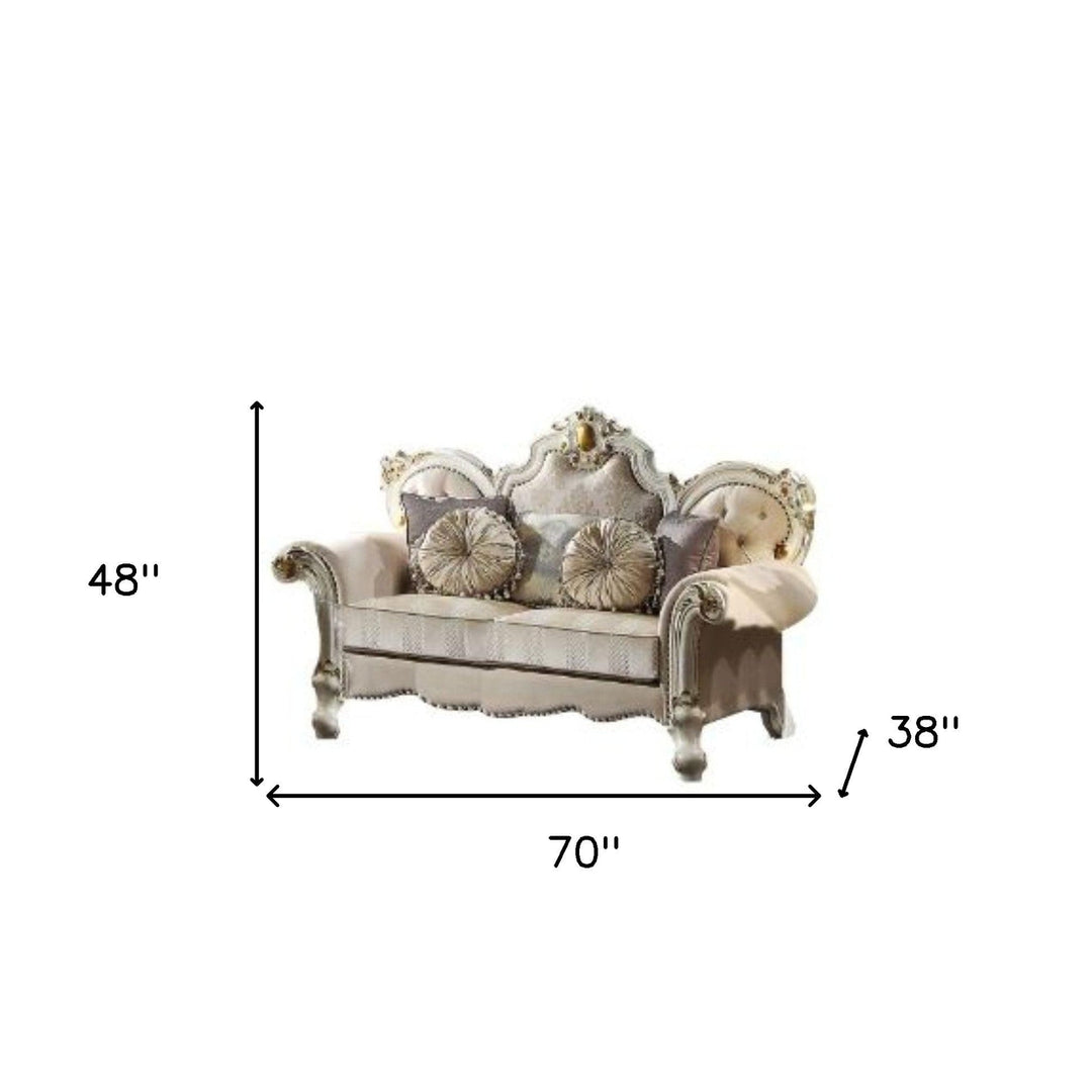 70" Gold And Pearl Velvet Loveseat and Toss Pillows Image 3