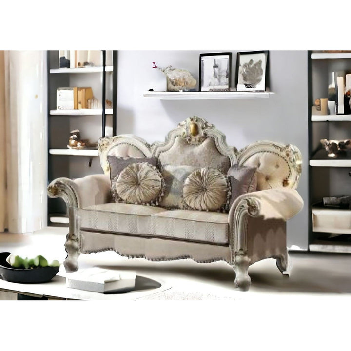 70" Gold And Pearl Velvet Loveseat and Toss Pillows Image 4