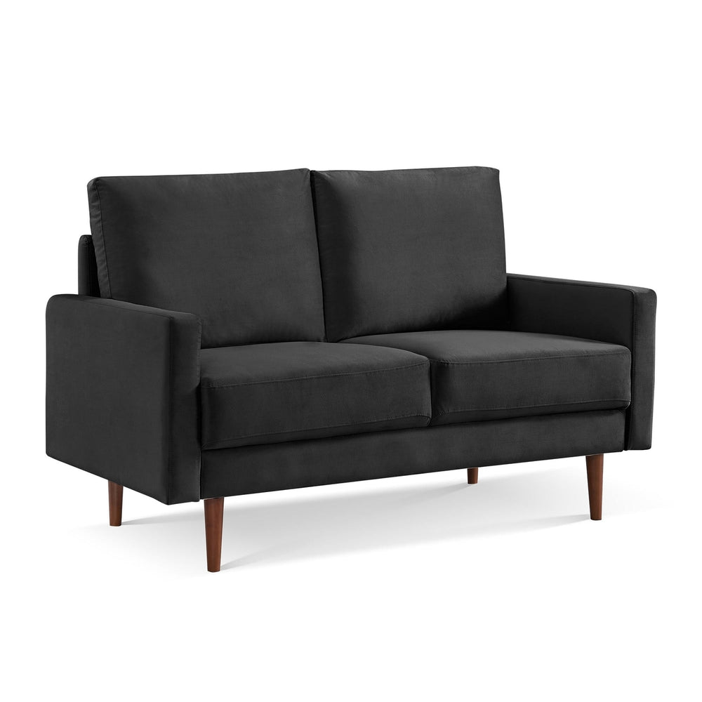 57" Black And Dark Brown Velvet Loveseat Image 2