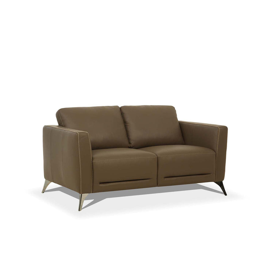 59" Brown Leather And Black Love Seat Image 1