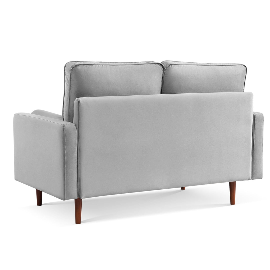 57" Gray And Dark Brown Velvet Loveseat and Toss Pillows Image 3