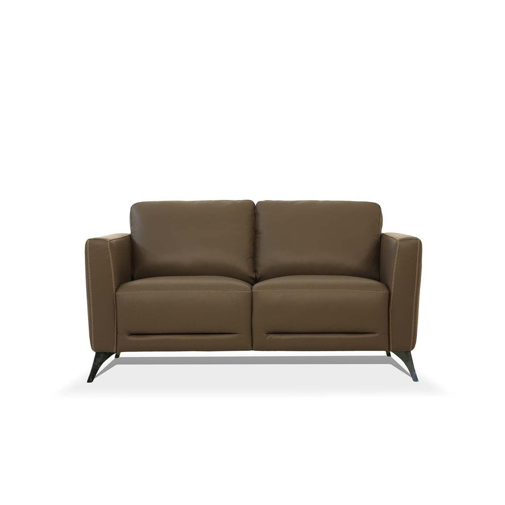 59" Brown Leather And Black Love Seat Image 2