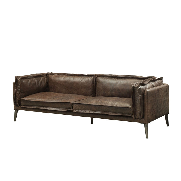 71" Chocolate And Silver Top Grain Leather Loveseat Image 1