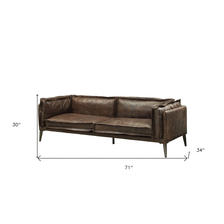 71" Chocolate And Silver Top Grain Leather Loveseat Image 2