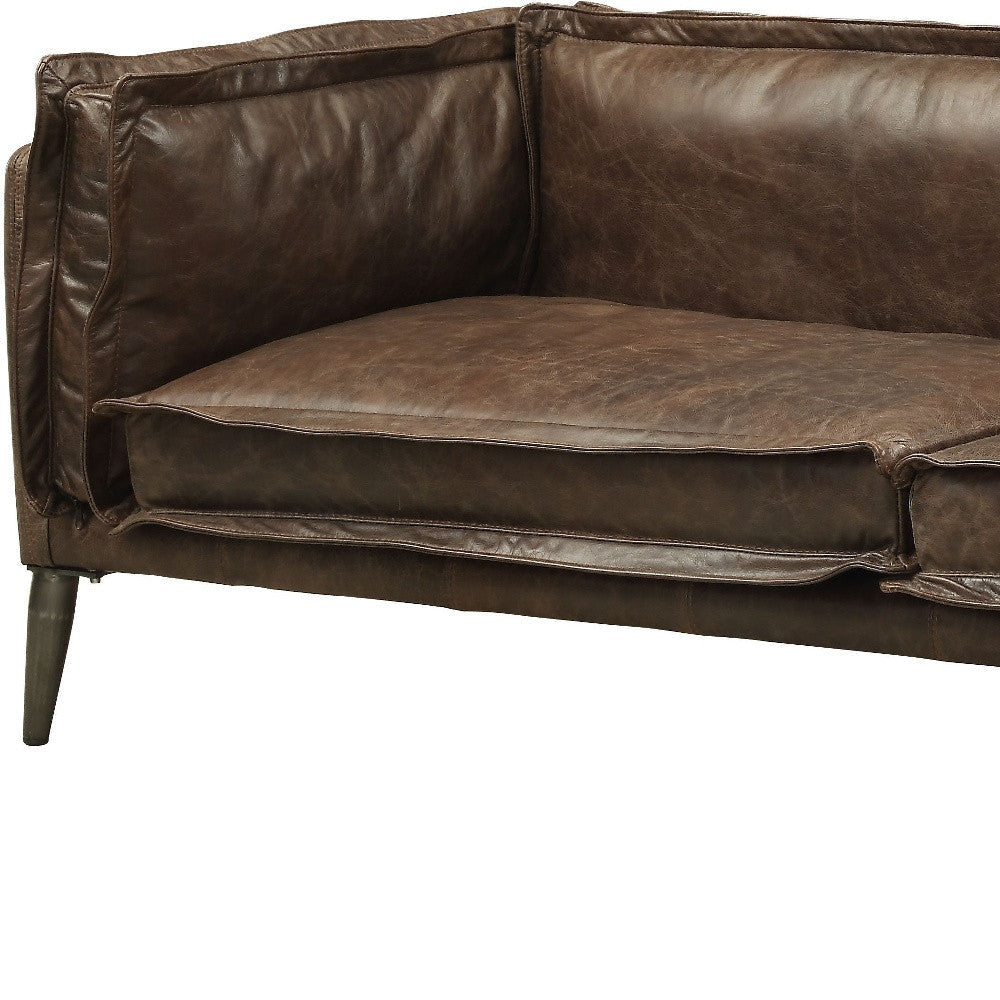 71" Chocolate And Silver Top Grain Leather Loveseat Image 3