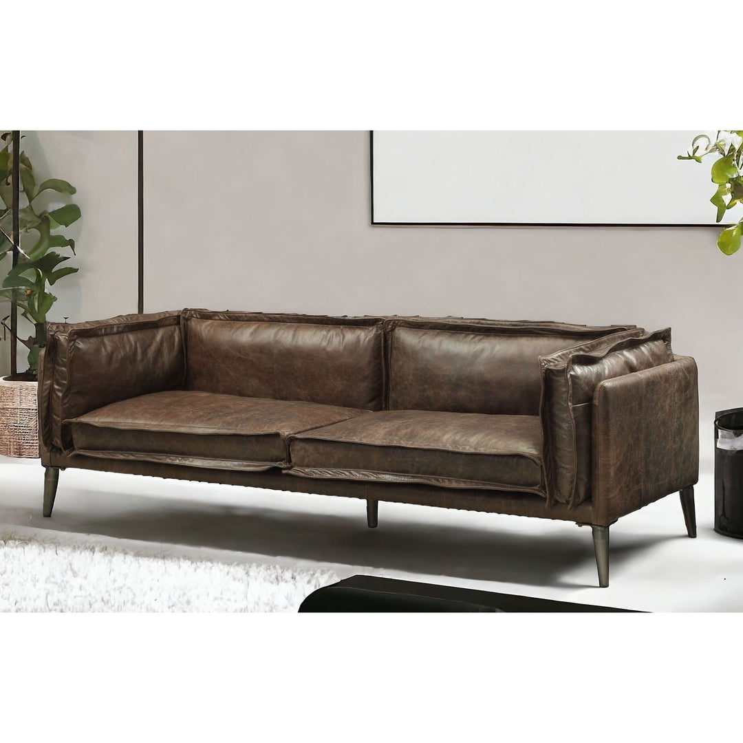 71" Chocolate And Silver Top Grain Leather Loveseat Image 4