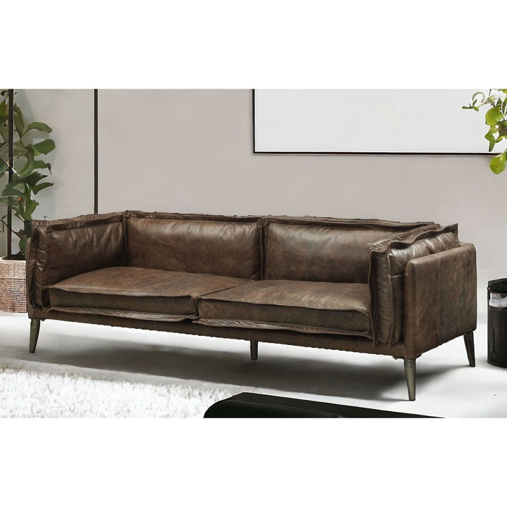 71" Chocolate And Silver Top Grain Leather Loveseat Image 4