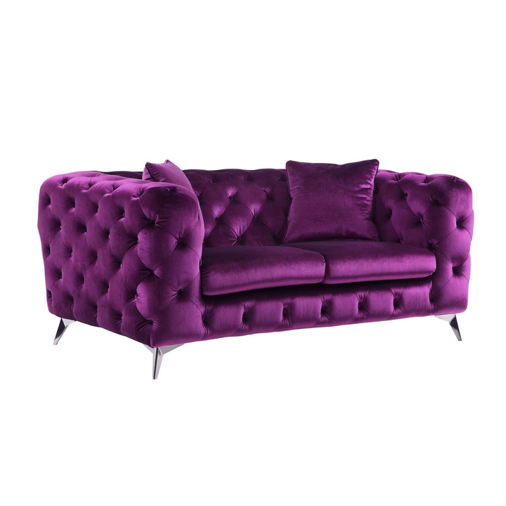 72" Purple And Silver Velvet Loveseat Image 1