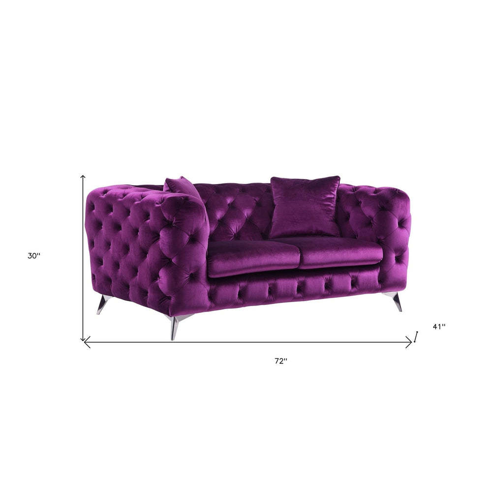 72" Purple And Silver Velvet Loveseat Image 2