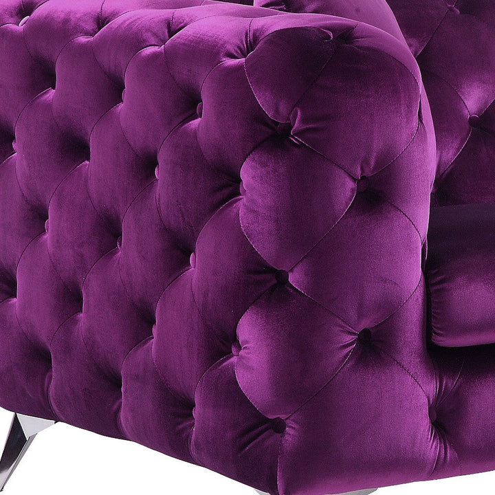 72" Purple And Silver Velvet Loveseat Image 3