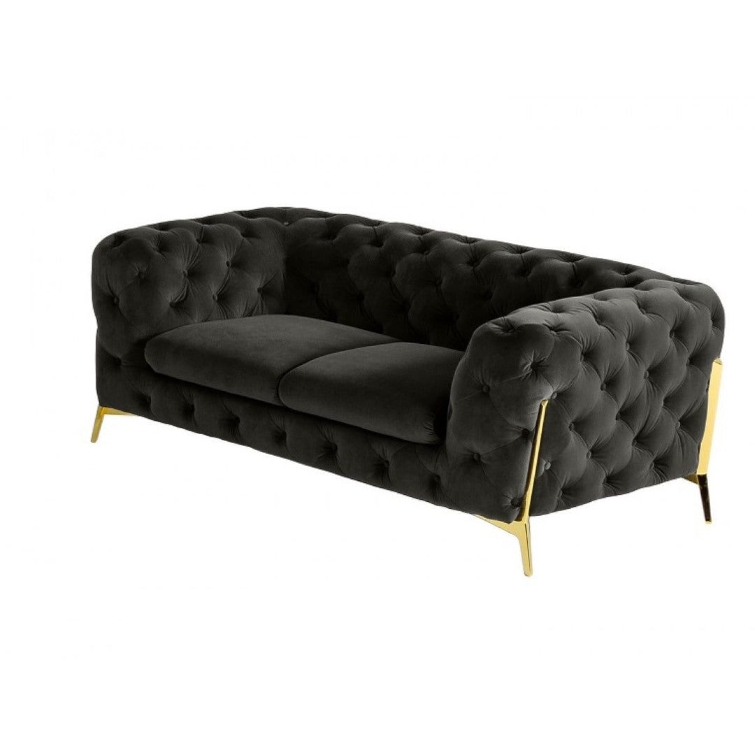 74" Dark Grey And Gold Velour Chesterfield Loveseat Image 1