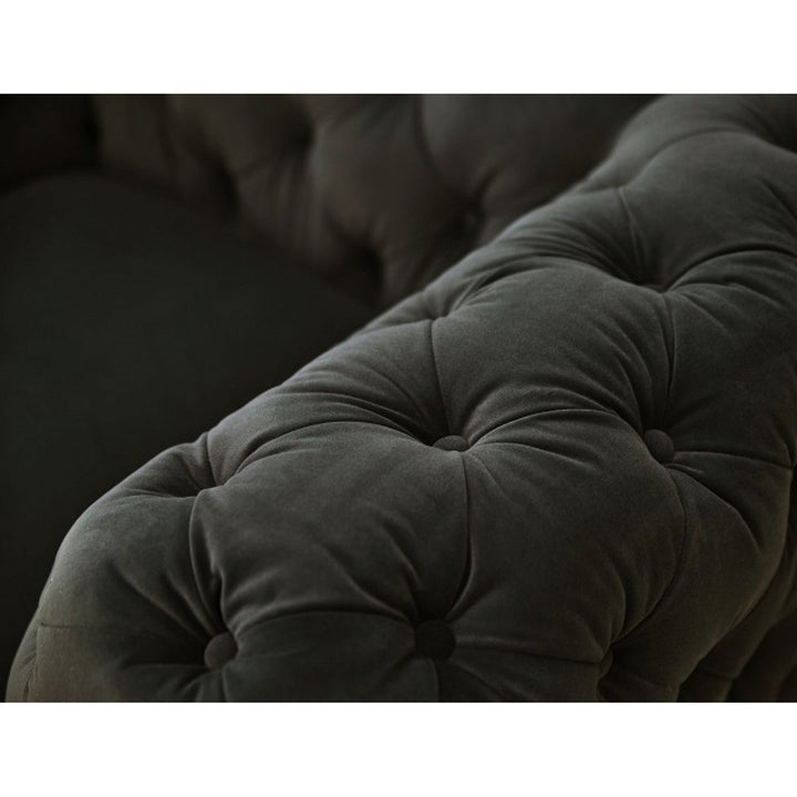 74" Dark Grey And Gold Velour Chesterfield Loveseat Image 2