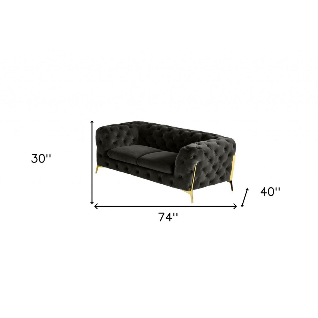 74" Dark Grey And Gold Velour Chesterfield Loveseat Image 3