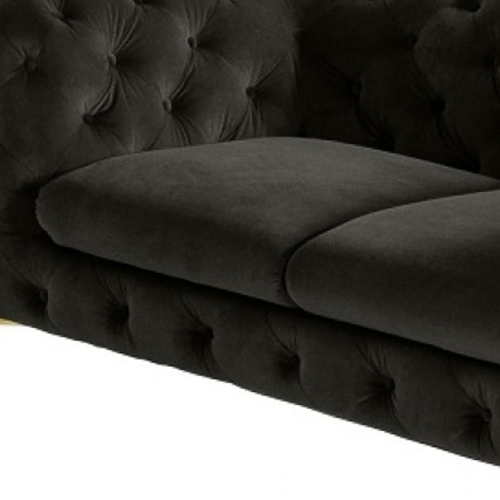 74" Dark Grey And Gold Velour Chesterfield Loveseat Image 4