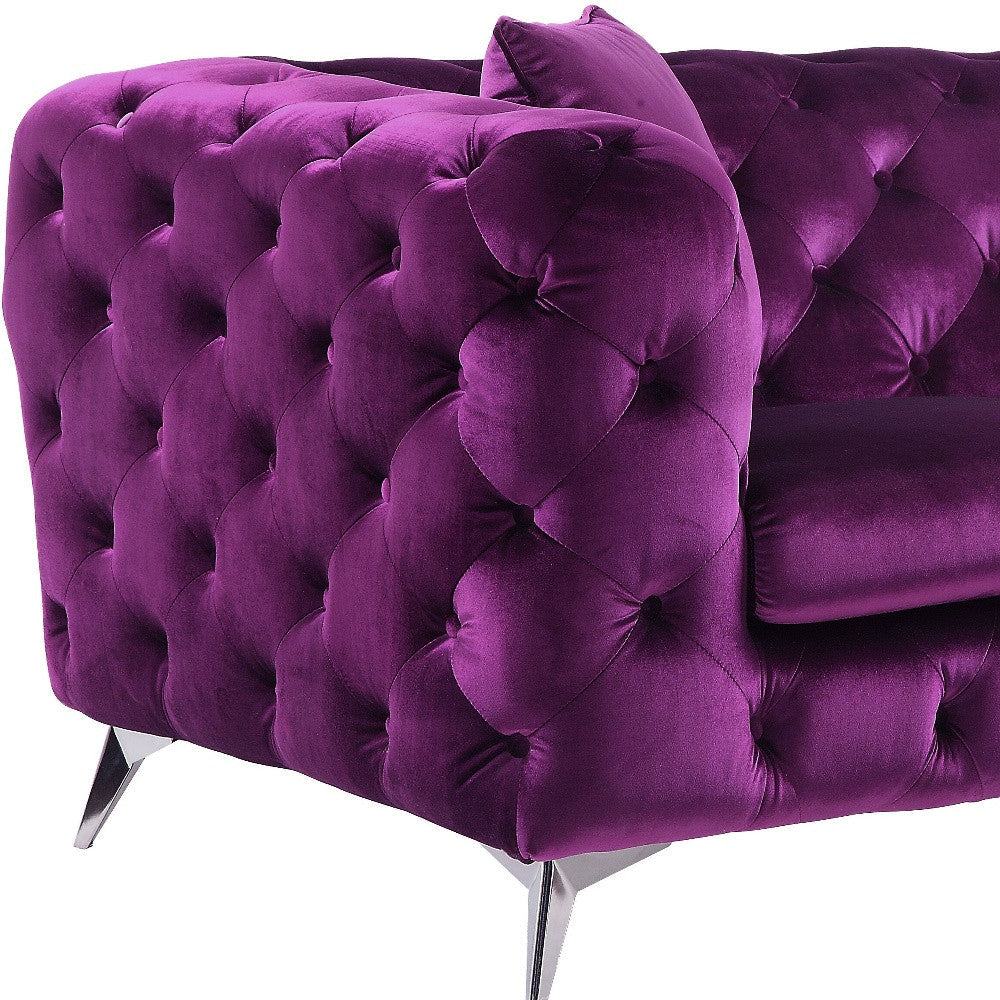 72" Purple And Silver Velvet Loveseat Image 4