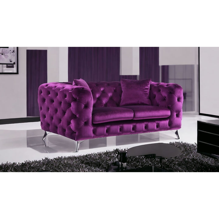 72" Purple And Silver Velvet Loveseat Image 5