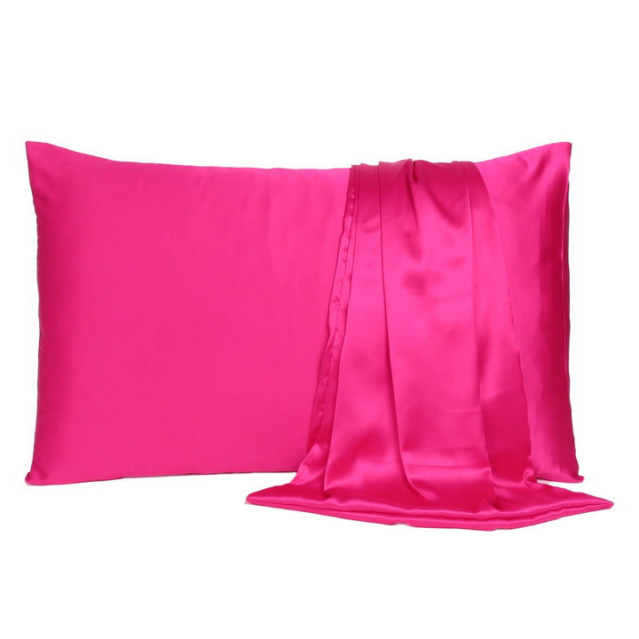 Fuchsia Dreamy Set Of 2 Silky Satin Standard Pillowcases Image 2