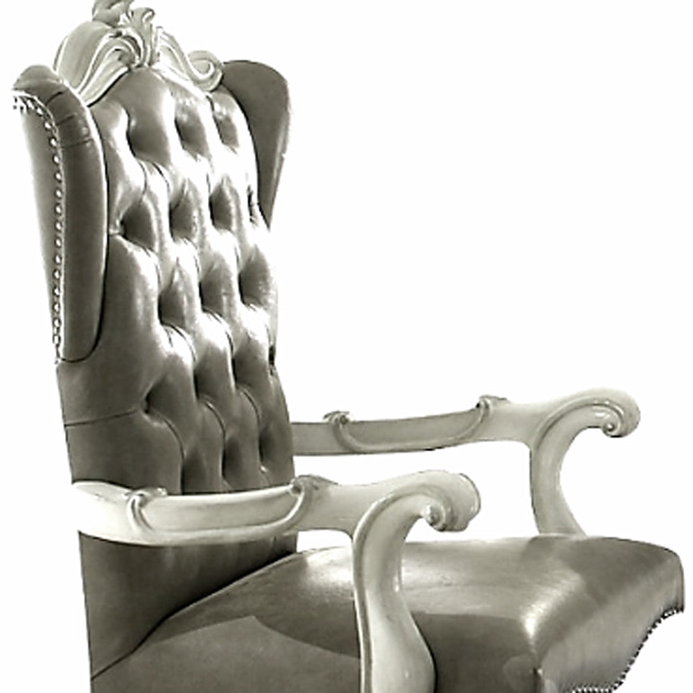 Gray Faux Leather Tufted Seat Swivel Adjustable Executive Chair Leather Back Image 2