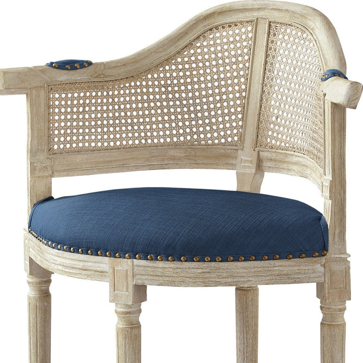 24" Navy Blue And Beige Linen Arm Chair Image 10