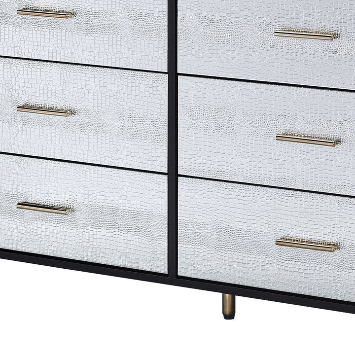 47" Black Silver and Gold Faux Croc Design Six Drawer Double Dresser Image 4