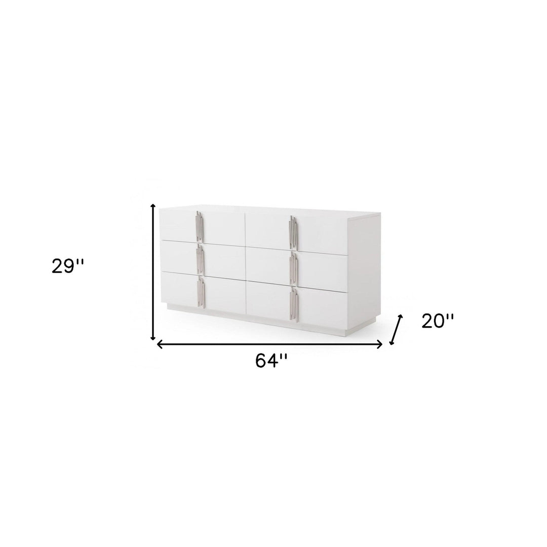 64" White Solid and Manufactured Wood Six Drawer Double Dresser Image 5