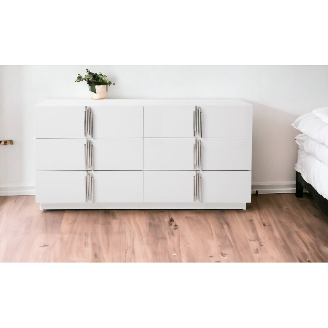 64" White Solid and Manufactured Wood Six Drawer Double Dresser Image 6