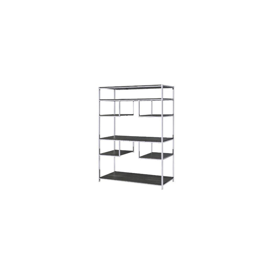 72" Gray and Silver Metal Seven Tier Geometric Bookcase Image 1