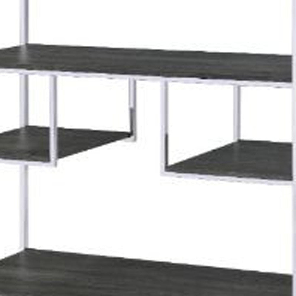 72" Gray and Silver Metal Seven Tier Geometric Bookcase Image 2