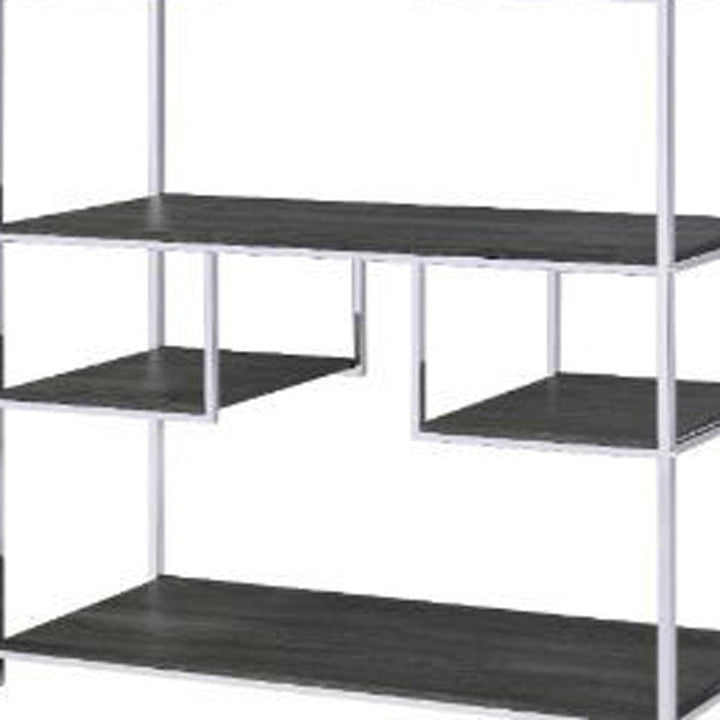 72" Gray and Silver Metal Seven Tier Geometric Bookcase Image 3