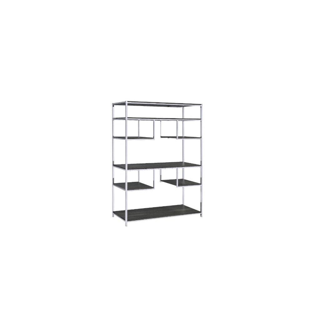 72" Gray and Silver Metal Seven Tier Geometric Bookcase Image 4