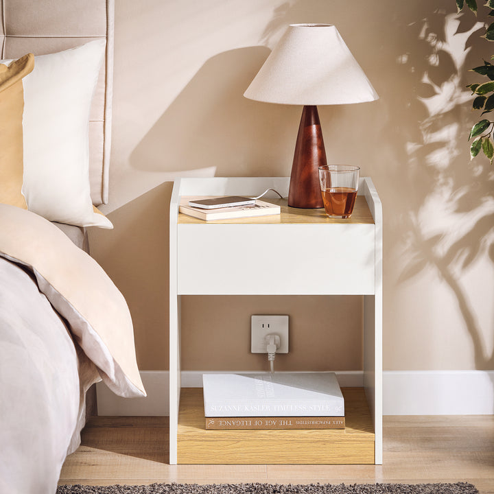 Haotian FBT128-WN End Table Nightstand Lamp MDF 1 Shelf 17.7x15.7x21.7 Inch Image 1