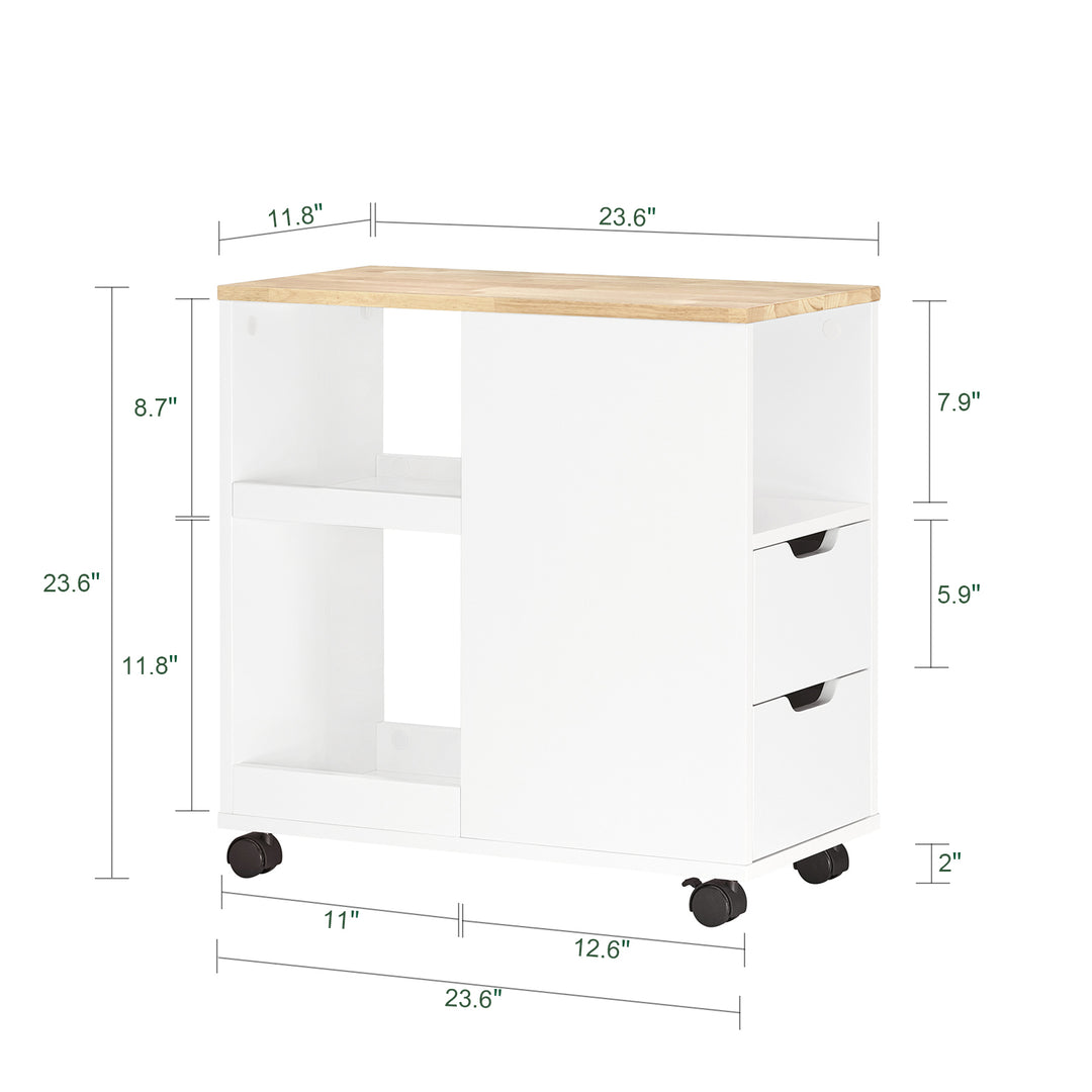 Haotian FBT130-WN Office Printer Table Rubberwood 2 Drawers 3 Compartments 24in Image 2