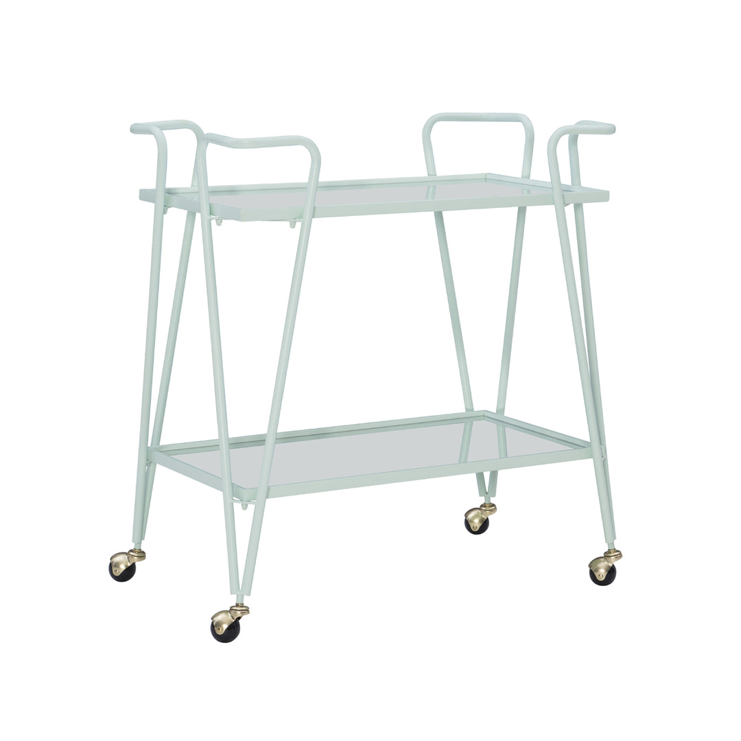 Ellie Mint Green Steel Mirror Bar Cart Multi-Use Rolling Storage Rack Image 1