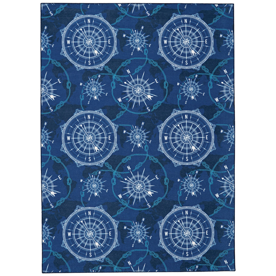 Washable Simon Blue Rug 5x7 Lightweight Durable Pet Friendly Stain Resistant Image 1