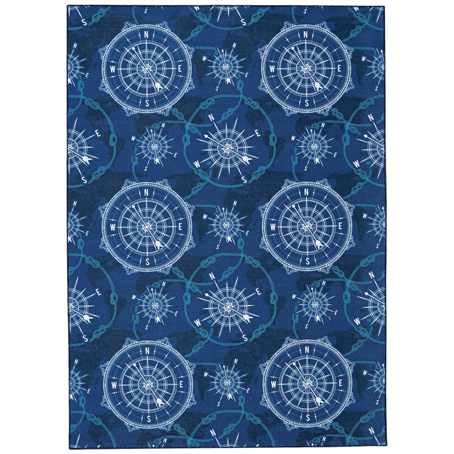 Washable Simon Blue Rug 5x7 Lightweight Durable Pet Friendly Stain Resistant Image 1