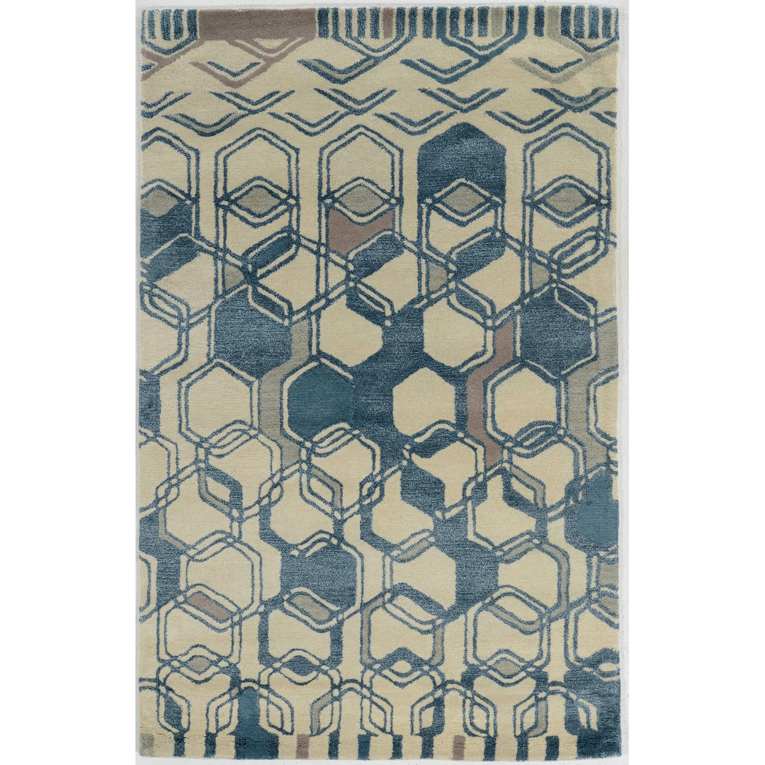 Aspire Triangle Light Blue Area Rug 8x11 Hand-Tufted 100% Wool Abstract Design Image 1