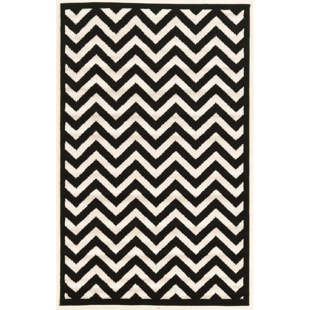 Capri Chevron Black Area Rug 43 x 73 Transitional Design Easy Care Polypropylene Image 1