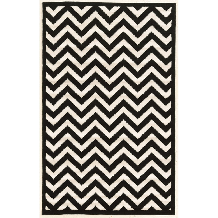 Capri Chevron Black Area Rug 43 x 73 Transitional Design Easy Care Polypropylene Image 1