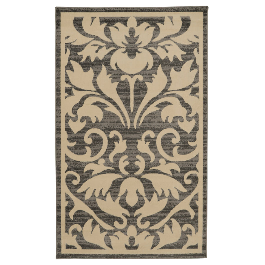 Capri Damask Grey Area Rug 43 x 73 Transitional Easy Care Polypropylene Image 1