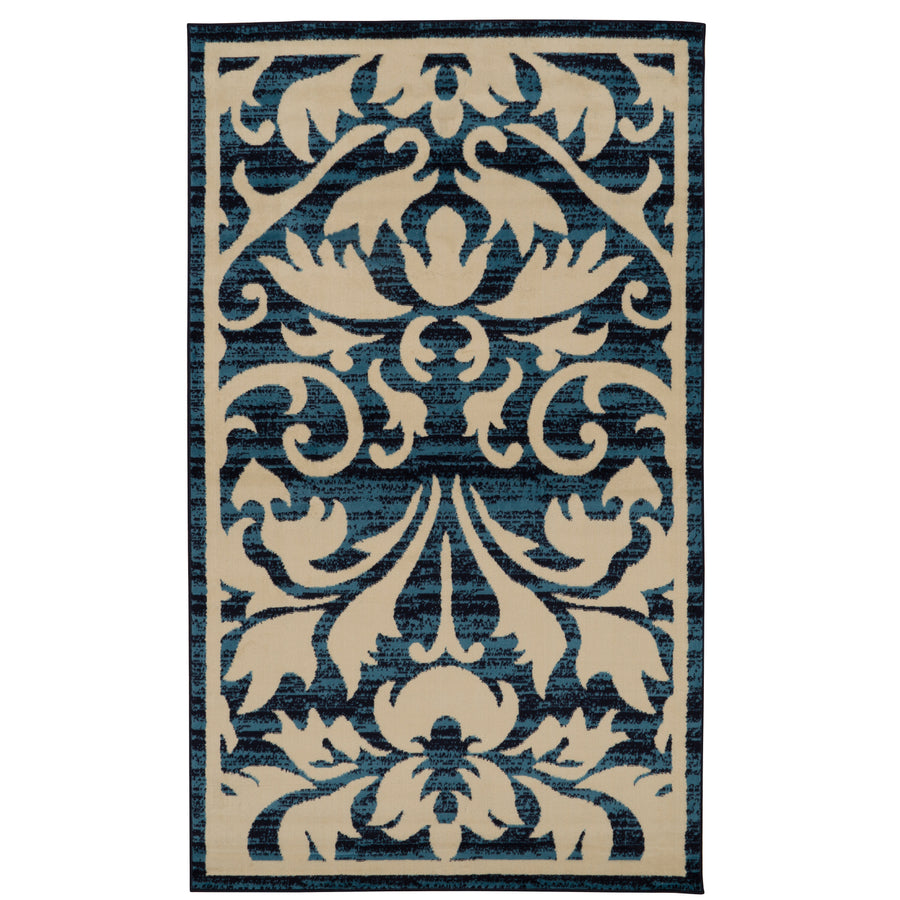 Capri Damask Blue Rug 43 x 73 Easy Care Polypropylene Transitional Design Image 1