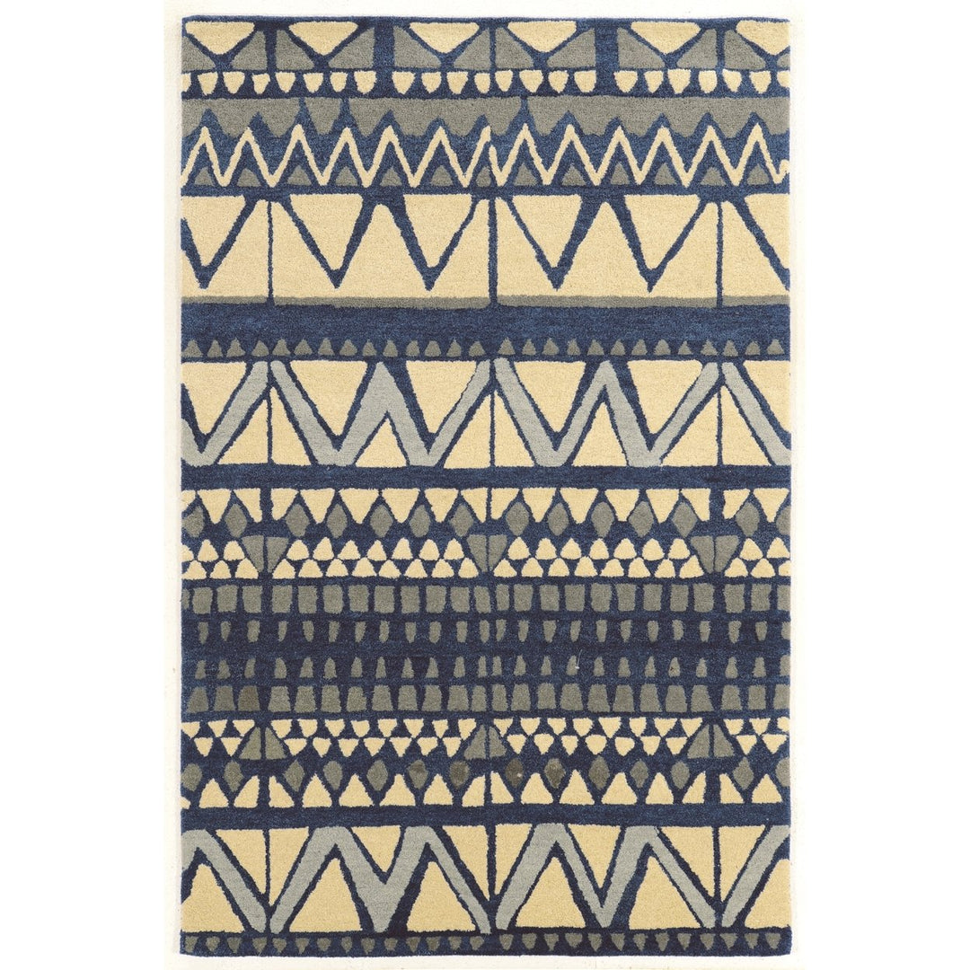 Aspire Wool Area Rug 5x8 Ivory Blue Handtufted 100% Wool Transitional Design Image 1