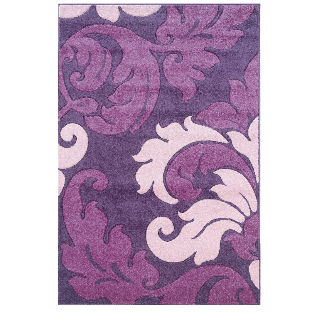 Corfu Damask Purple Baby Area Rug 8x10.3 Contemporary Hand-Carved Turkey Image 1