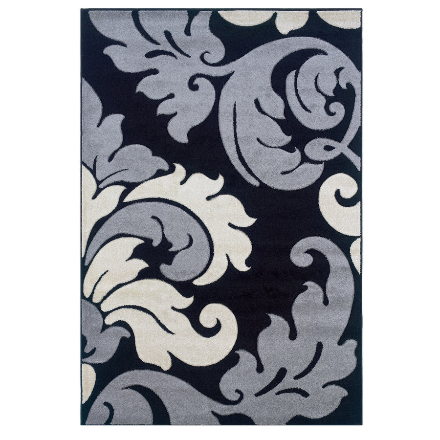 Corfu Damask Rug Black Grey 8x10.3 Area Rug Modern Floral Design Turkey Made Image 1