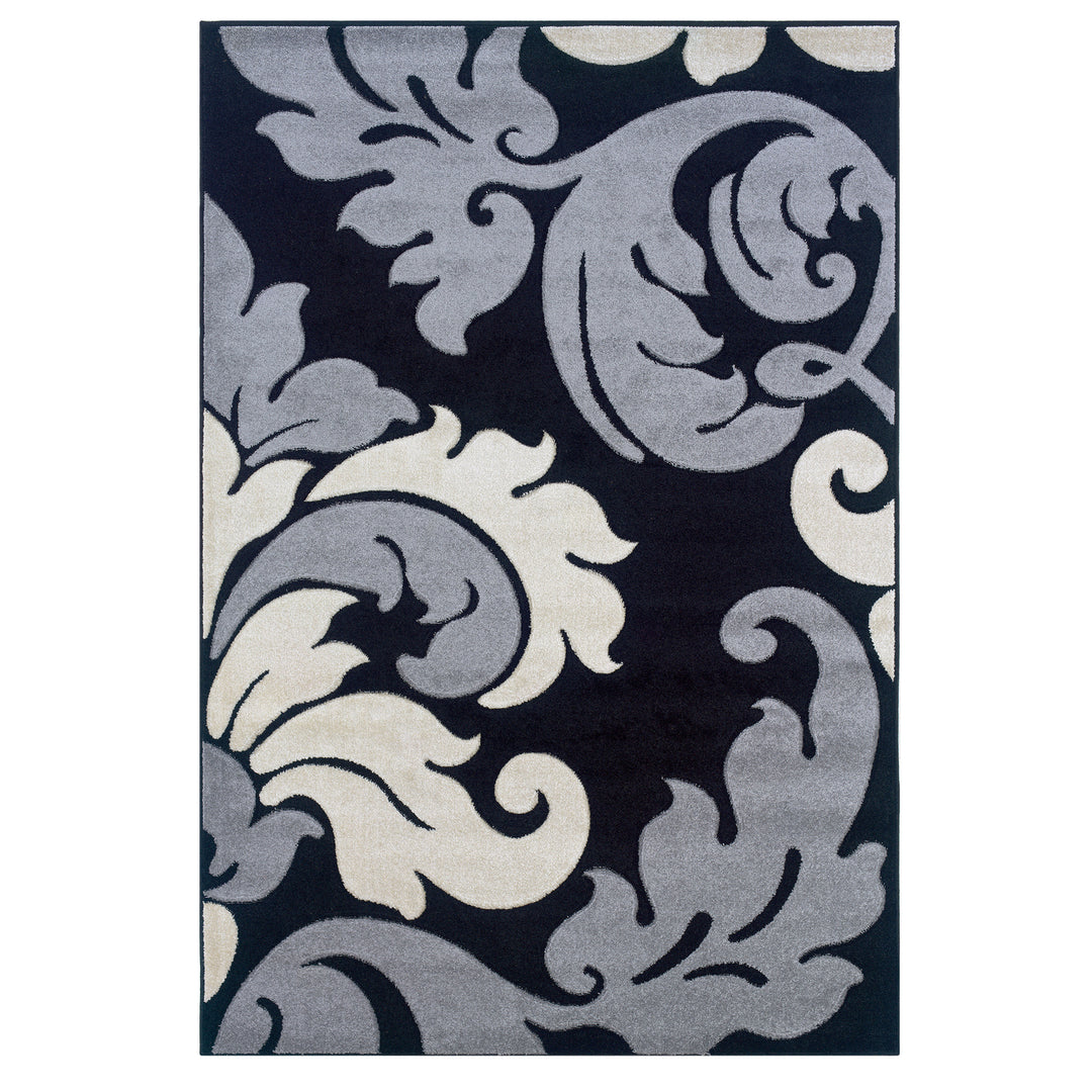 Corfu Damask Area Rug Black Grey 3x5 Contemporary Floral Pattern Turkey Made Image 1