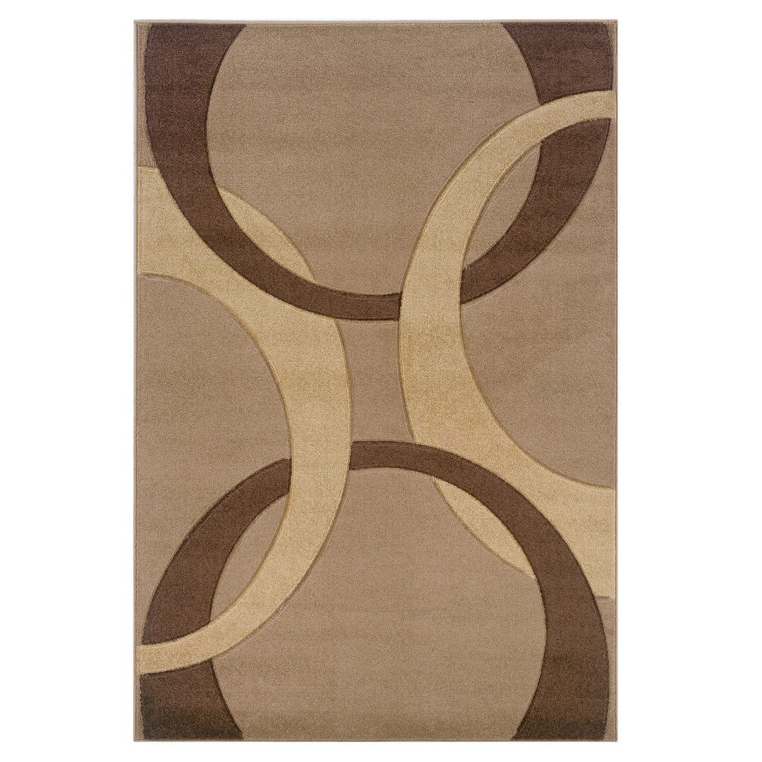 Corfu Spheres Tan Area Rug 5x7.7 100% Heat Set Frieze Yarn Contemporary Style Image 1