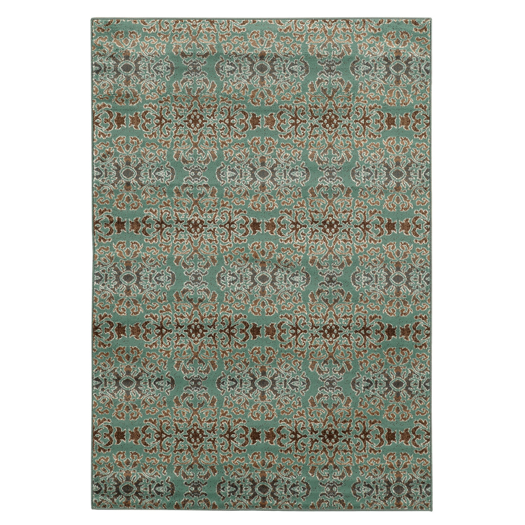 Elegance Snowflakes Rug Turquoise 8x10 Transitional Design 100% Polypropylene Image 1