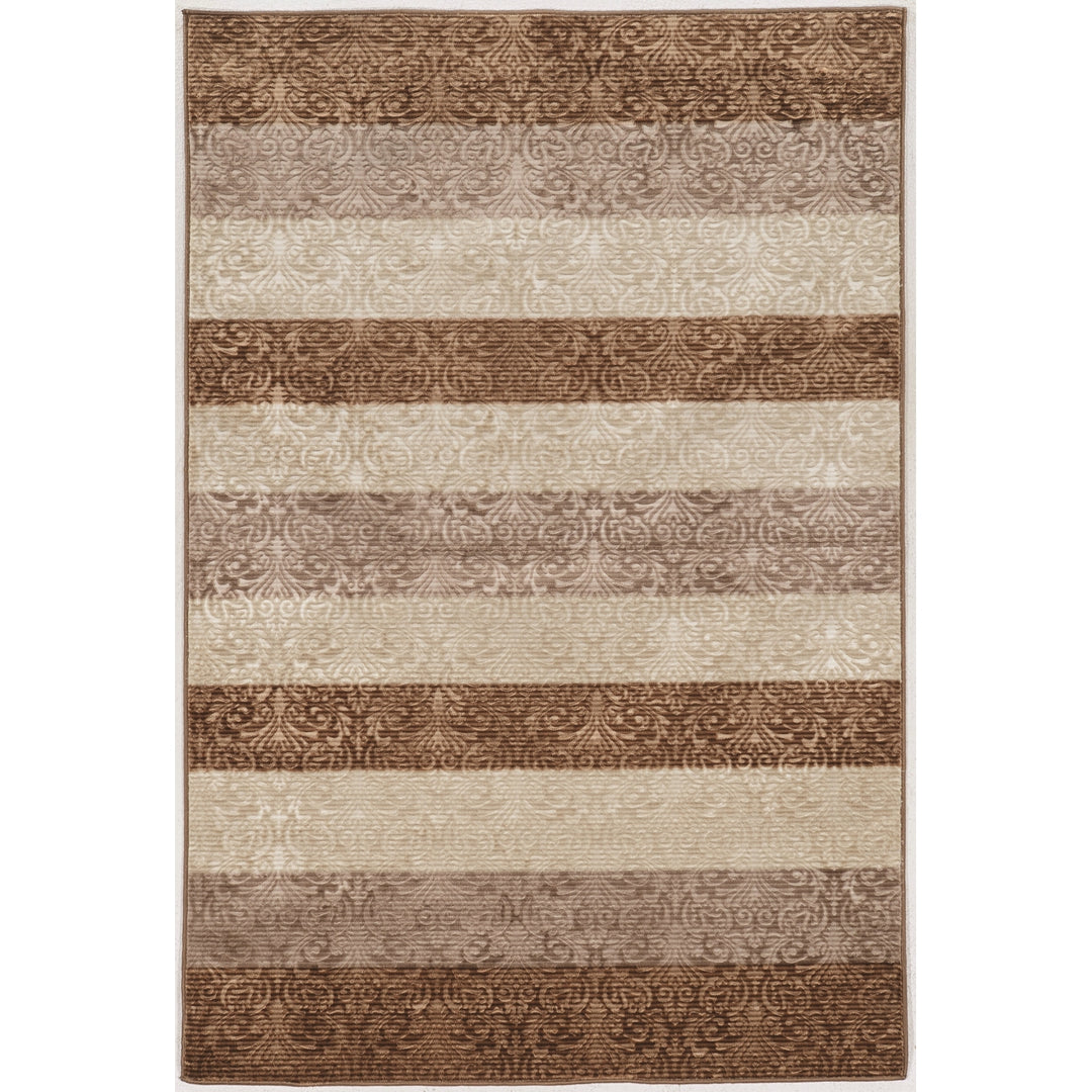 Evolution Damask Stripe Rug Beige 5x7.6 Low Pile Polyester Easy Maintenance Image 1