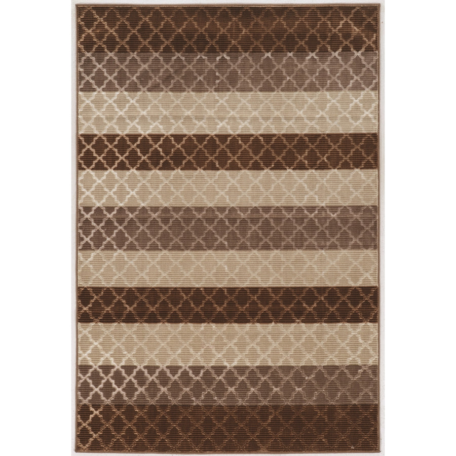 Evolution Trellis Stripes Beige Area Rug 8x10 Low Pile Polyester Modern Design Image 1