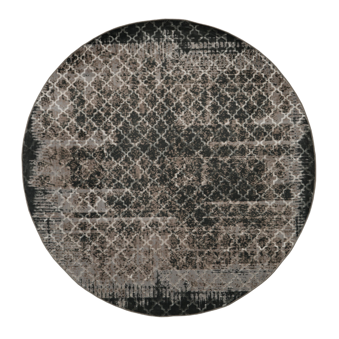 Evolution Trellis Vintage Rug Grey 8 Round Low Pile Polyester Dimensional Design Image 1