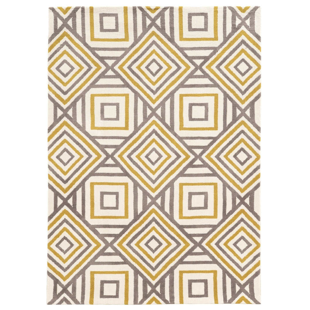 Geo Ranlyn Ivory 5x7 Handtufted Microfiber Geometric Area Rug Soft Feel Image 1